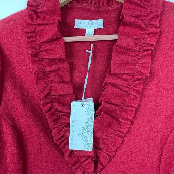 Boo Radley | Red Wool Ruffled Jacket Medium New - Picture 5 of 11